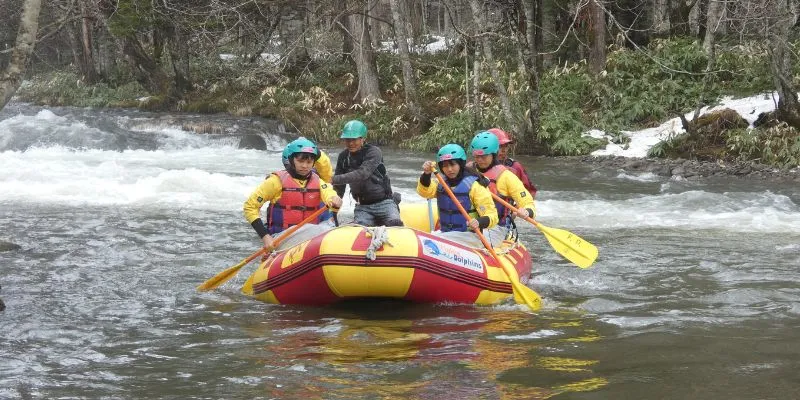Thrilling river rafting action.